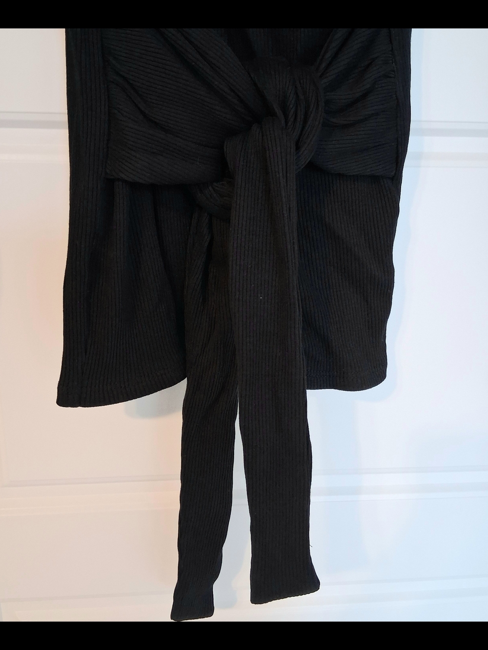 Express One Eleven Black Wrap Tie Long Sleeve Top - Picture 3 of 6